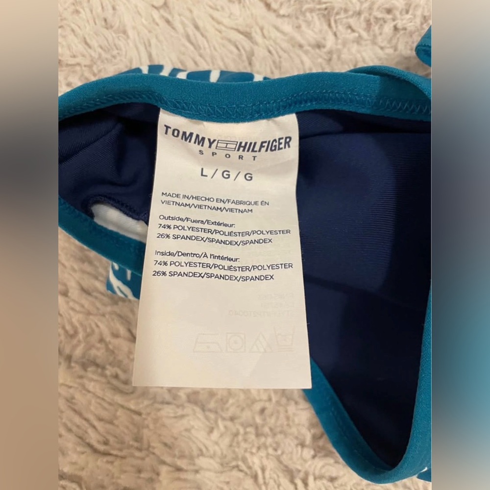 Tommy Hilfiger Teal and White Patterned Sports Bra - Picture 4 of 4